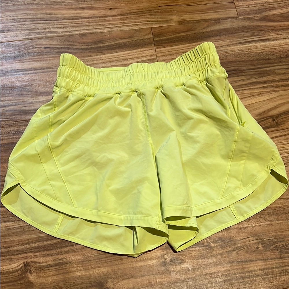 Lululemon Athletica Yellow/Green Track That High Rise 5” Shorts EUC